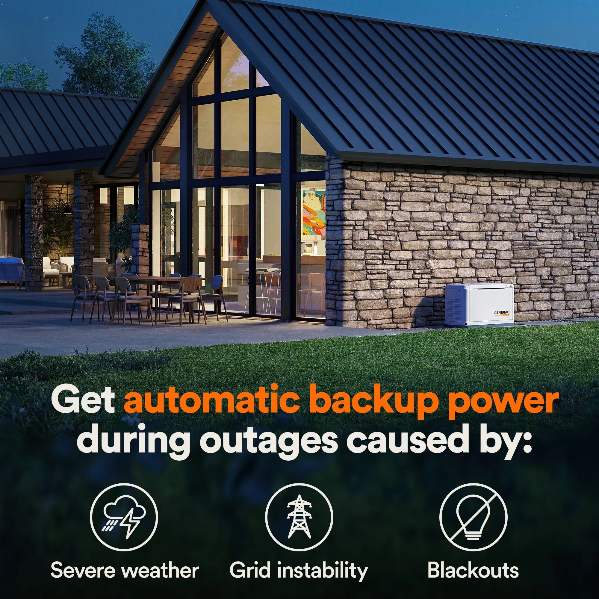 Generac Guardian Series 22,000 Watt (22kw) Dual Fuel 50-State Air-Cooled Home Standby Generator with 200-Amp Whole Home Transfer Switch - Model 7043