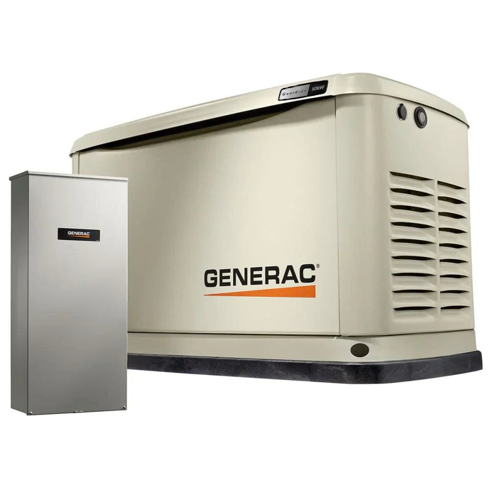 Generac Guardian Series 10,000 Watt (10kw) Dual Fuel 50-State Air-Cooled Home Standby Generator with 100-Amp Transfer Switch - Model 7172