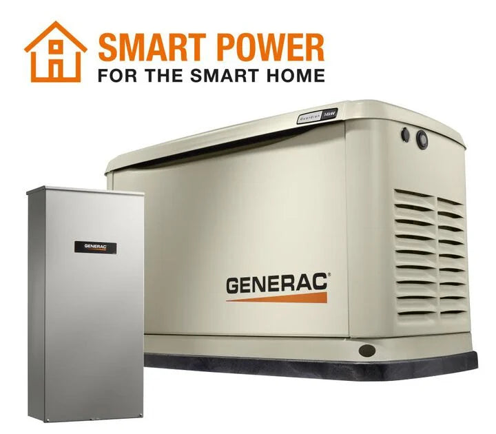 Generac Guardian Series 14,000 Watt (14kw) Dual Fuel 50-State Air-Cooled Home Standby Generator with 200-Amp Whole Home Transfer Switch - Model 7225