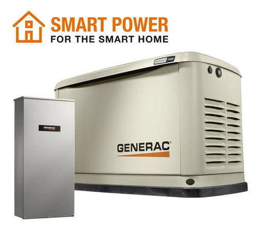 Generac Guardian Series 14,000 Watt (14kw) Dual Fuel 50-State Air-Cooled Home Standby Generator with 200-Amp Whole Home Transfer Switch - Model 7225