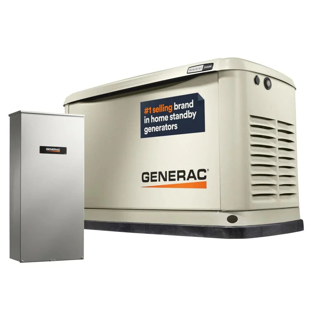 Generac Guardian Series 24,000 Watt (24kw) Dual Fuel 50-State Air-Cooled Home Standby Generator with RSXW200A3 Transfer Switch - Model 7210